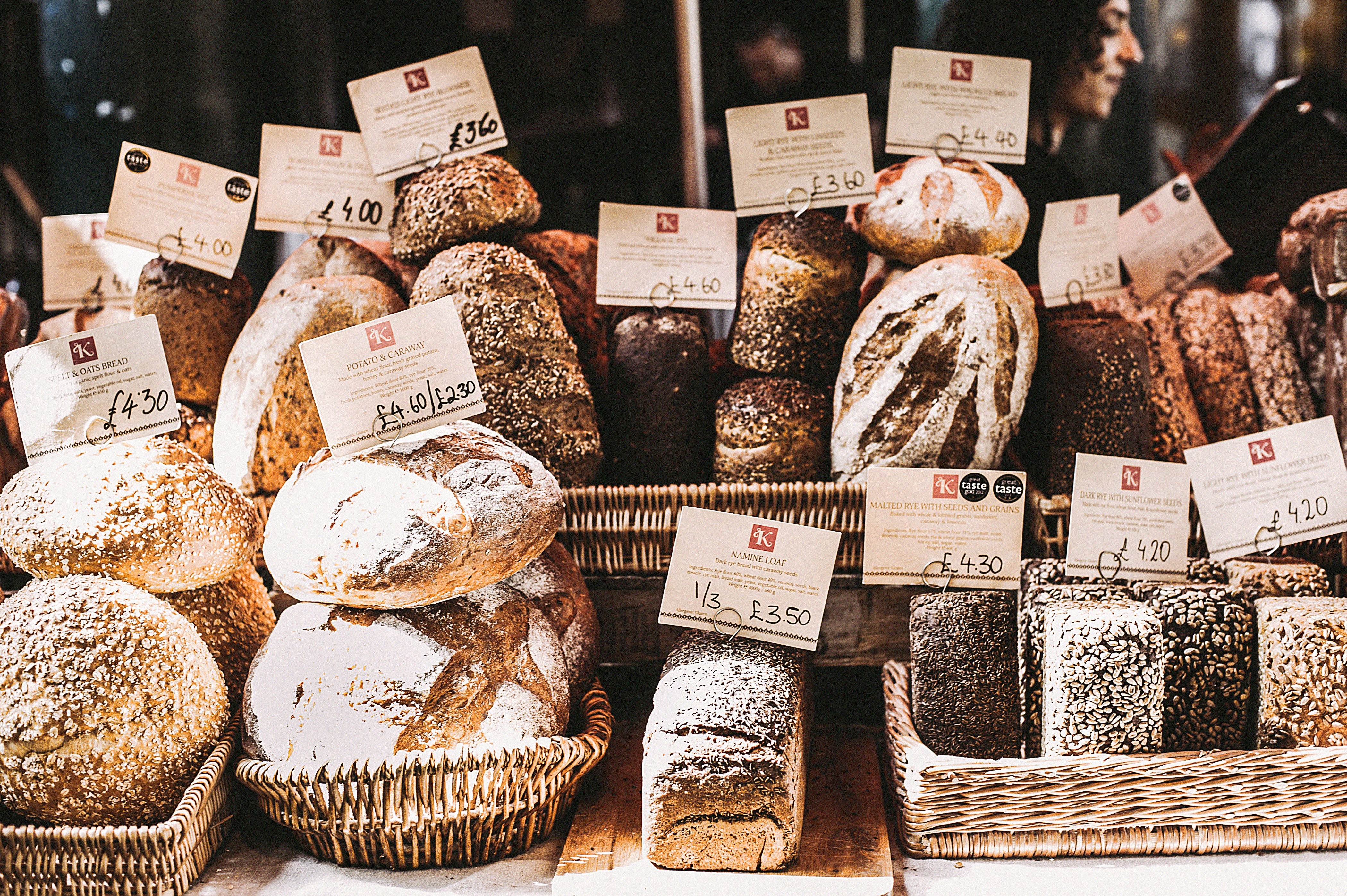 Various Breads on Wicker Baskets